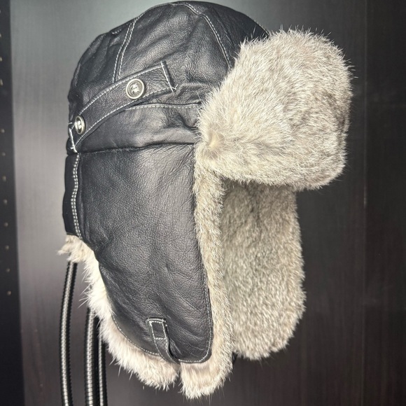Ski-Doo Accessories - Ski-Doo Rabbit Fur Trapper Hat | Genuine Leather Aviator Bomber Style | BRP 2015